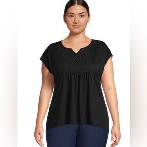 RealSize Womens Semi Loose Top Size 2X Black Crocheted Neckline NWOT